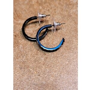 Black Hoop‎ Earrings Studded Crystal Accents Silver Tone Hoop Earrings